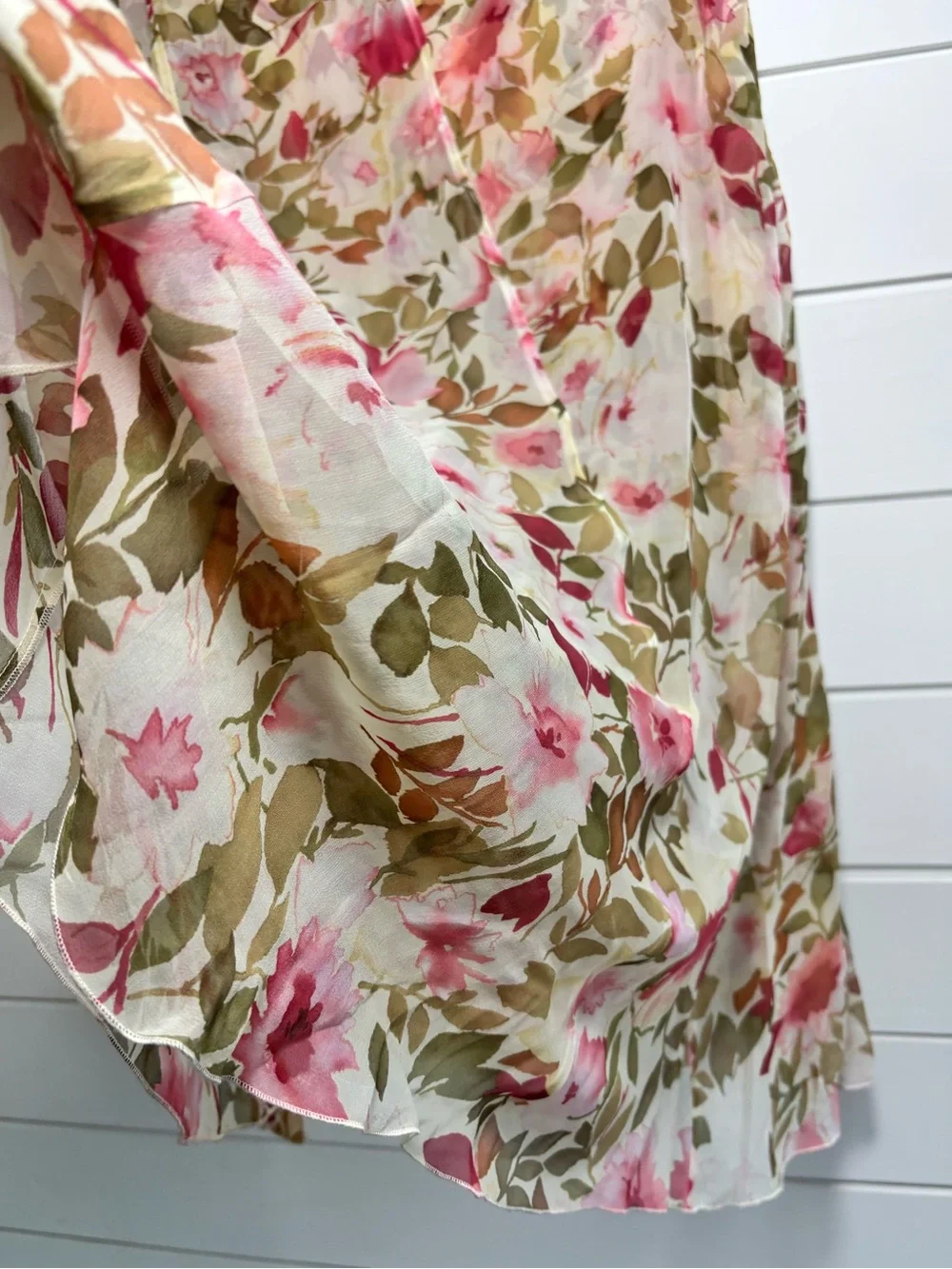 Talbots Floral A-Line Silk Midi Skirt in Pink and Green Size 10